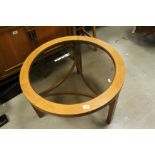 Mid 20th century Nathan Teak Circular Coffee Table with Smokey Glass Inset Top