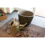 Vintage Iron Boiling Pot, Galvanised Watering Can and a Garden Tool