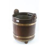 Vintage Brass Bound Oak Coal Bucket with Galvanised Liner