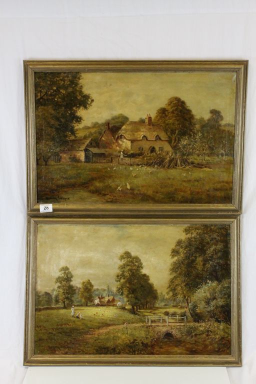 Pair of framed Oil on canvas pictures with Countryside scenes and signed "Henry Cooper"