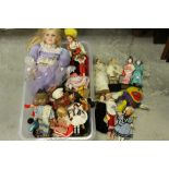Collection of Costume Dolls and a China Headed Doll on Stand