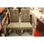 Pair of 17th century Style Chairs, the needlework covered seat and back with fringes and tassles