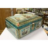 Large Continental Biscuit tin with Naval battle scenes