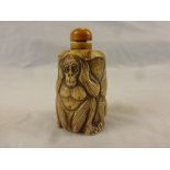 Bone snuff bottle in the form of the the hear no, see no, speak no evil monkeys