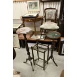 Two Mahogany Pedestal Jardiniere Stands, one with Green Leather Inset Top and a Stickstand