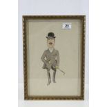 Framed and Glazed Early 20th century Watercolour of a Huntsman wearing a Bowler Hat