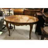 French Walnut Oval Dining Table with Carved Shaped Apron and Cabriole Legs
