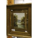 Late 19th / Early 20th century Gilt Framed Oil Painting Lake Scene, 15cms x 20cms