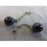 Pair of Silver and South Sea Style Pearl Drop Earrings