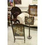 Early 19th century Mahogany Pole Screen with Square Needlework Panel together with an Early 20th