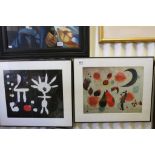 Homage to Joan Miro a Pair of Studio framed Abstract prints