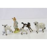 Royal Albert "Foxy Whiskered Gentleman" and four Beswick animals to include a Sheep, two Lambs and a