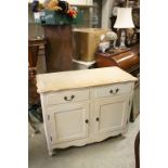Distressed White Painted Dresser Base with Two Drawers and Two Cupboards