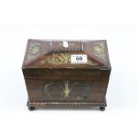 19th Century Brass inlaid Rosewood Tea Caddy with part fitted interior