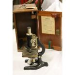 Wooden cased vintage Microscope by "Prior London" with spare lens etc