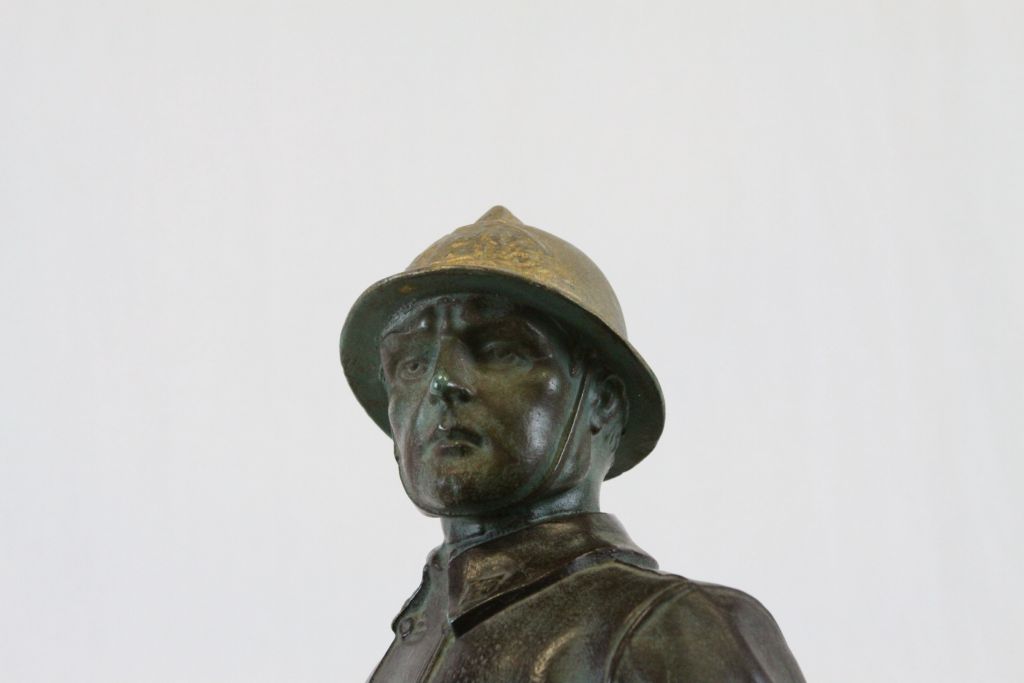 Bronzed figure of a French Fireman on a Marble base - Image 3 of 3