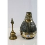 Large Heavy Engraved Oriental Bronze / Brass Pot plus a Heavy Prayer Bell
