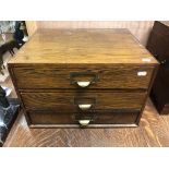 Vintage Oak Office Three Drawer Stack with Brass Handles