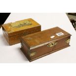 Small Pine box with Britannia Pier Yarmouth image to lid and an Oak box with Key and brass