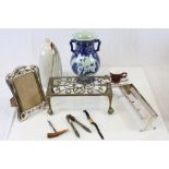 Mixed Lot comprising Plated Photograph Frame, Brass Stand, Ceramics, Ladies Watch, etc