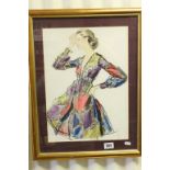 Brian Stonehouse Watercolour, Lady in Floral Dress, unsigned