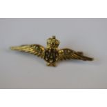 Vintage Yellow Metal Royal Air Force / R.A.F Sweetheart Brooch With Kings Crown.