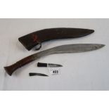 Vintage Kukri Knife With Leather Scabbard.