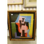 A studio framed painting of a retro abstract design signed