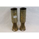 A Pair Of WW1 French Fluted Trench Art Shell Case Vases Dated 1917.