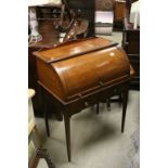 Edwardian Inlaid Mahogany Barrel Front Bureau with fitted interior and pull out writing surface over