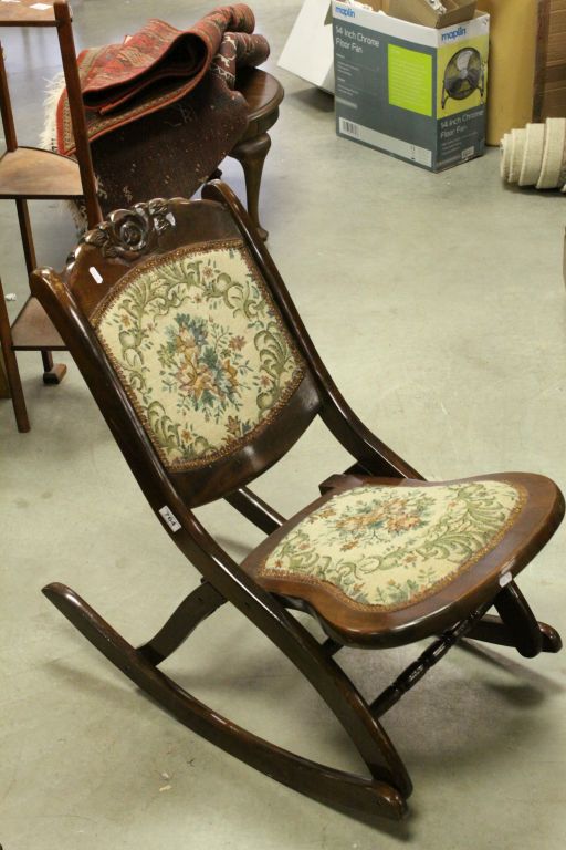 Victorian Style Folding Rocking Chair with Padded Seat and Back