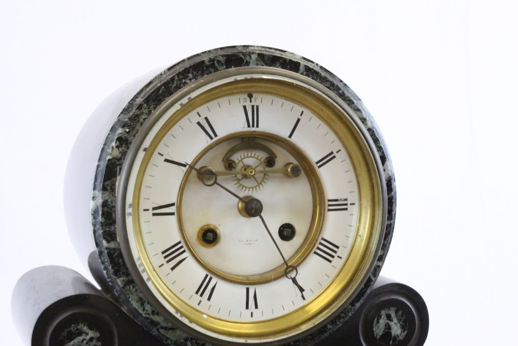 Large Slate & Marble mantle Clock with "medaille de bronze" movement and original Pendulum - Image 2 of 7