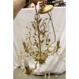 Ornate Cream Finished Metal Three Branch Central Light Fitting in the form of leaves