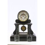 Large Slate & Marble mantle Clock with "medaille de bronze" movement and original Pendulum