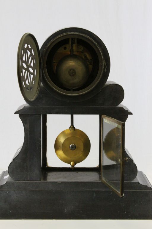 Large Slate & Marble mantle Clock with "medaille de bronze" movement and original Pendulum - Image 6 of 7