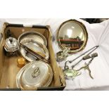 Box of mixed vintage Metalware and other items to include Silver plate, gilt framed Mirror etc