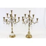 Pair of Alabaster & Brass Candelabras with Glass drops