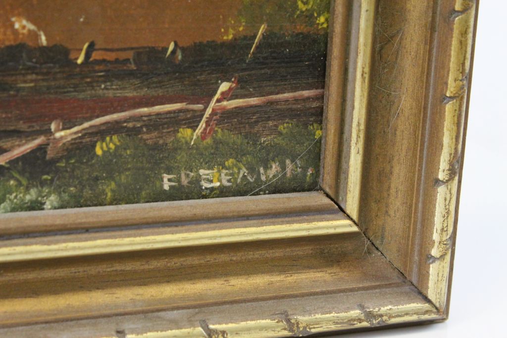 Small Gilt framed Oil on board of a Fire in Countryside - Image 2 of 2