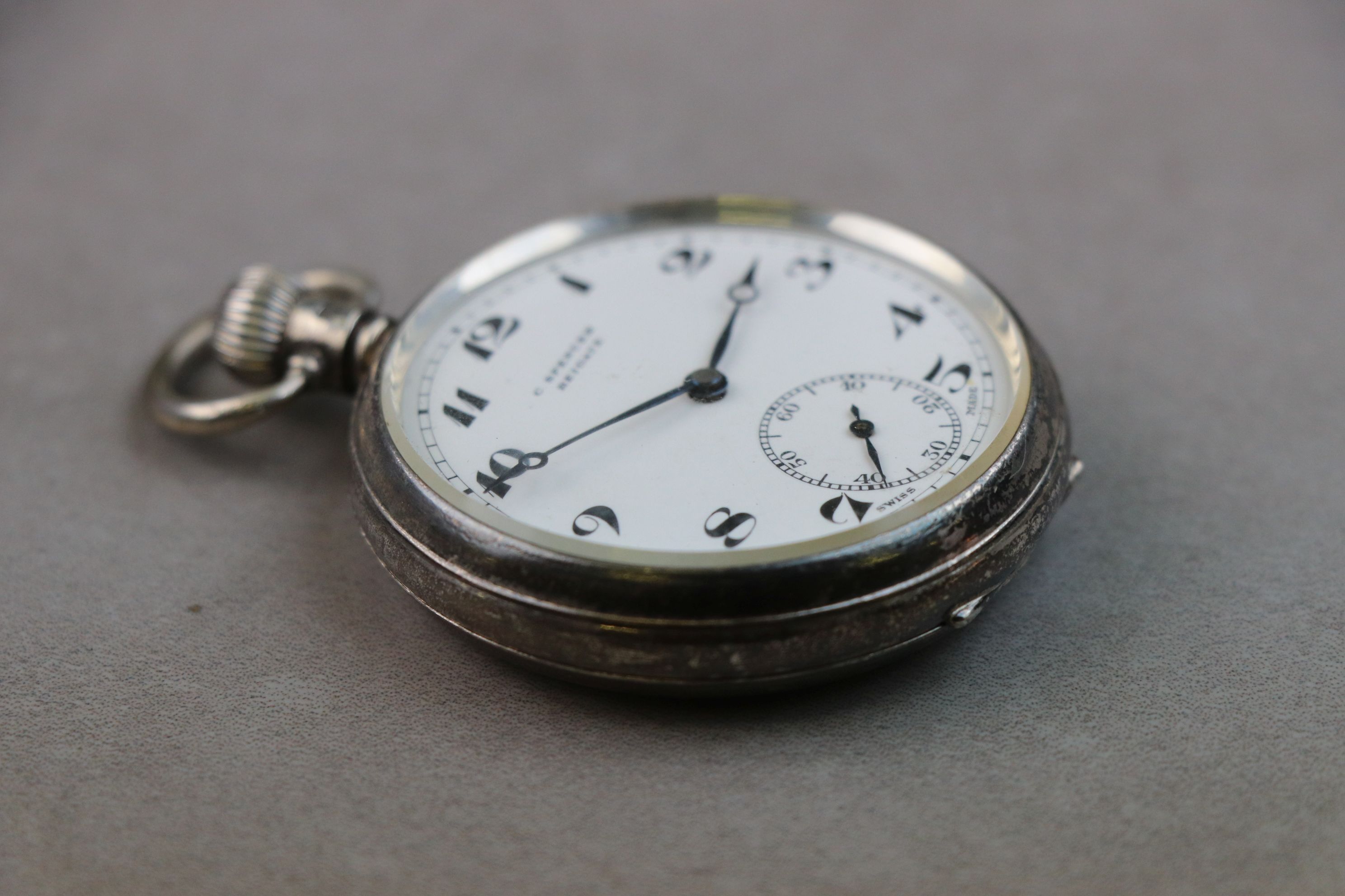 Silver open face top wind pocket watch, white enamel dial and subsidiary seconds dial, black - Image 3 of 4