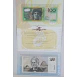 Uncirculated Australian Melba Monash two banknote set comprising 100 Dollars first polymer print run