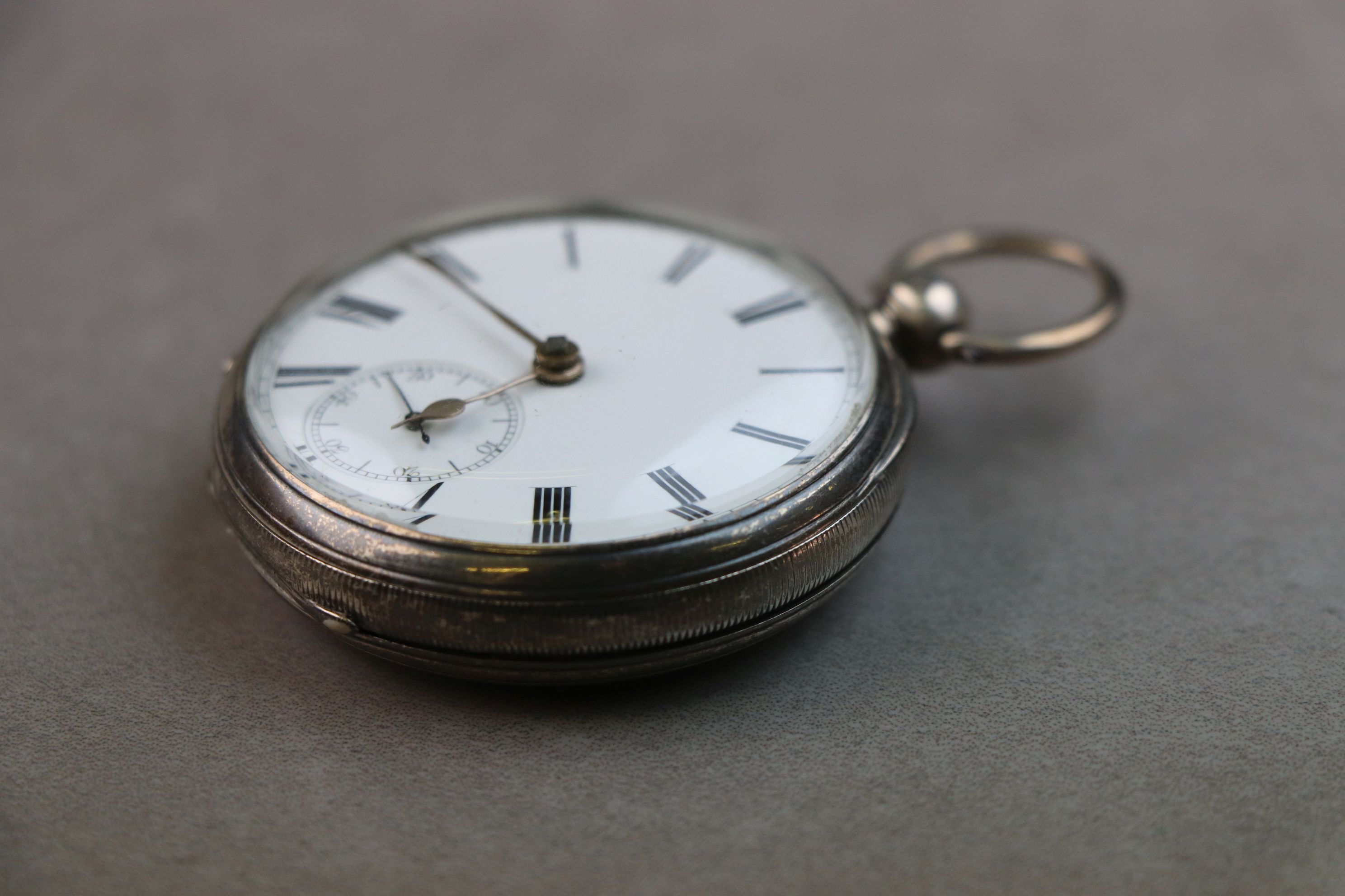 Victorian silver open face key wind pocket watch, white enamel dial and subsidiary seconds dial ( - Image 2 of 4