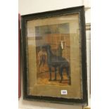 Framed Oil Painting Study of Racing Dogs in a Courtyard