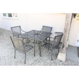 Modern Metal Square Garden Table with Four Matching Garden Elbow Chairs
