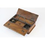 Victorian Walnut Desk Stand, the two lift flaps opening to reveal two ink pots, pen tray and nib