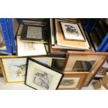 Large quantity of framed pictures and prints.