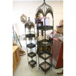 Two Modern Tall Metal and Wicker Square Shelving Units