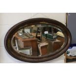 1920's / 30's Oval Bevelled Edge Mirror, the frame with Lacquered Finish and Japanese Decoration