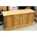 Waxed Pine Sideboard with Four Cupboards and Shelves inside