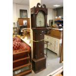 19th century 8 Day Oak Longcase Clock with Painted Face
