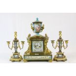 19th century French Porcelain and Gilt Metal Clock Garniture by Leroy & Fils of Paris, the Clock